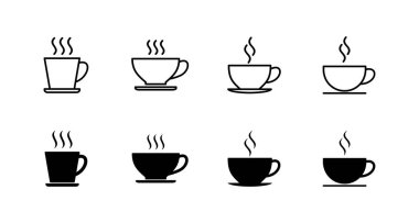 Kahve fincanı simgeleri hazır. Kahve işareti ve sembol.
