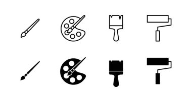 Boya simgeleri ayarlandı. Boya fırçası işareti ve sembol. boyama silindiri vektörü