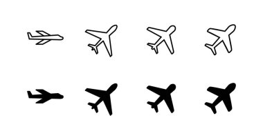 Uçak simgeleri ayarlandı. Uçak işareti ve sembol. Uçuş taşıma sembolü. Seyahat işareti. uçak.