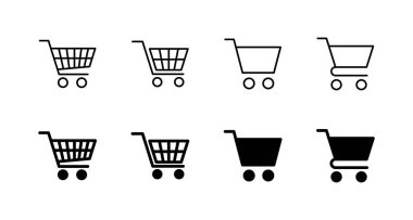 Alışveriş ikonları ayarlandı. Alışveriş arabası işareti ve sembol. Trolley simgesi