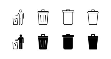 Çöp simgeleri ayarlandı. Çöp kutusu simgesi. İşareti ve sembolü sil.