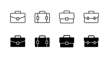 Evrak çantası simgeleri ayarlandı. Bavul işareti ve sembol. bagaj sembolü.