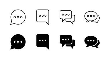 Sohbet simgeleri ayarlandı. Konuşma balonu işareti ve sembol. Yorum simgesi. ileti