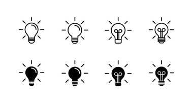 Lamba simgeleri ayarlandı. Ampul işareti ve sembol. fikir sembolü.