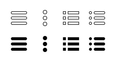 Menü Simgeleri ayarlandı. Web menü işareti ve sembol. Hamburger menüsü sembolü