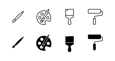Boya simgeleri ayarlandı. Boya fırçası işareti ve sembol. boyama silindiri vektörü