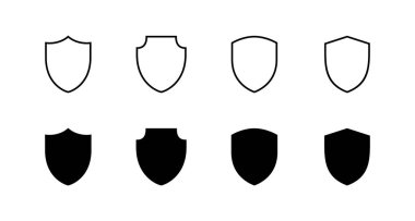 Kalkan simgeleri ayarlandı. Koruma ikonu. Güvenlik işareti ve sembol