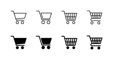 Alışveriş ikonları ayarlandı. Alışveriş arabası işareti ve sembol. Trolley simgesi