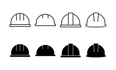 Web ve mobil uygulama için kask simgesi vektörü. Motosiklet kaskı tabelası ve sembolü. İnşaat miğferi simgesi. Güvenlik kaskı