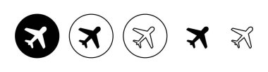 Uçak simgeleri ayarlandı. Uçak işareti ve sembol. Uçuş taşıma sembolü. Seyahat işareti. uçak.