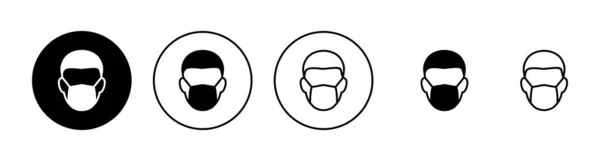 Set Icone Maschera Maschera Medica Segno Simbolo Uomo Faccia Con — Vettoriale Stock