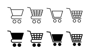 Web ve mobil uygulama için ikon vektörü alınıyor. Alışveriş arabası işareti ve sembol. Trolley simgesi