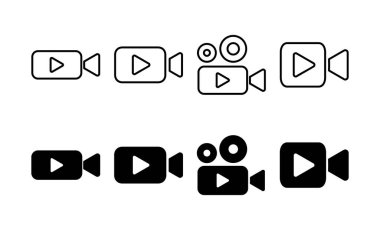 Web ve mobil uygulama için video simgesi vektörü. Video kamera işareti ve sembol. Film tabelası. Sinema
