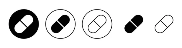 Pílulas Conjunto Ícones Ícone Cápsula Sinal Símbolo Droga —  Vetores de Stock