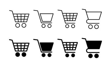 Web ve mobil uygulama için ikon vektörü alınıyor. Alışveriş arabası işareti ve sembol. Trolley simgesi