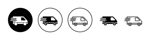 Ikony Samochodów Dostawczych Gotowe Znak Symbol Ciężarówki Dostawczej Ikona Szybkiej — Wektor stockowy