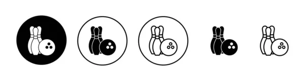 Set Icone Del Bowling Palla Bowling Pin Segno Simbolo — Vettoriale Stock