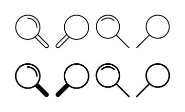 Web ve mobil uygulama için simge vektörü ara. Büyüteç işareti ve sembolü ara