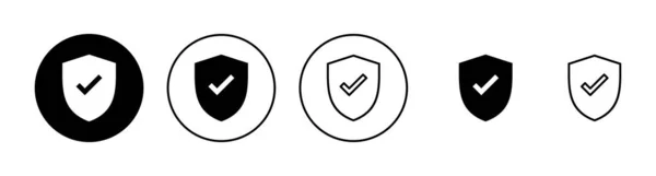 Conjunto Ícones Marca Verificação Escudo Assinatura Aprovação Proteção Ícone Seguro — Vetor de Stock
