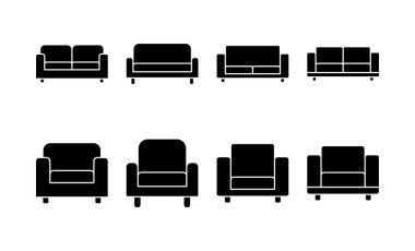 Web ve mobil uygulama için kanepe simgesi vektörü. Kanepe işareti ve sembol. mobilya simgesi