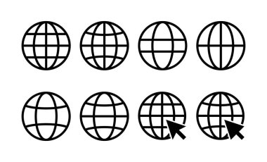 Web ve mobil uygulama için web simgesi vektörü. Web tabelalarına ve sembollere git. Web tıklama simgesi. Genel arama simgesi