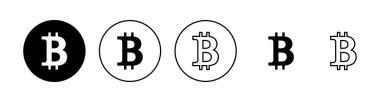 Bitcoin simgeleri ayarlandı. Bitcoin işareti ve sembol. ödeme sembolü. şifreleme para birimi logosu