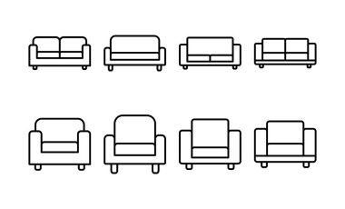 Web ve mobil uygulama için kanepe simgesi vektörü. Kanepe işareti ve sembol. mobilya simgesi