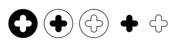 Συν Εικονίδια Έτοιμα Προσθήκη Συν Σύμβολο Και Σύμβολο — Διανυσματικό Αρχείο