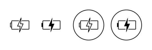 Ikony Baterii Ustawione Znak Ładowania Baterii Poziom Naładowania Akumulatora — Wektor stockowy