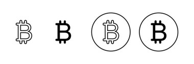 Bitcoin simgeleri ayarlandı. Bitcoin işareti ve sembol. ödeme sembolü. şifreleme para birimi logosu