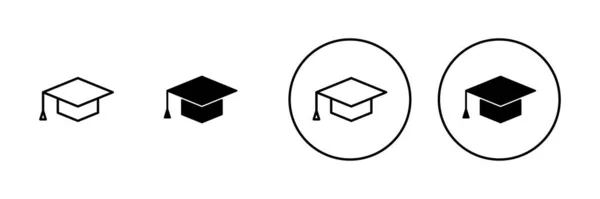 Bildungsikone Gesetzt Graduiertenmütze Zeichen Und Symbol Abschluss Studenten Obergrenze — Stockvektor