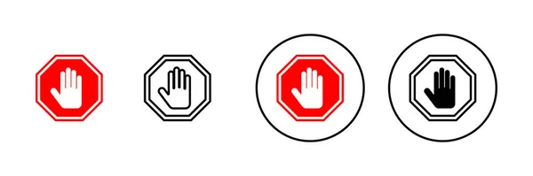 Arrêtez Les Icônes Stop Panneau Routier Signe Symbole Arrêt Main — Image vectorielle