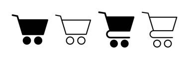 Web ve mobil uygulama için ikon vektörü alınıyor. Alışveriş arabası işareti ve sembol. Trolley simgesi