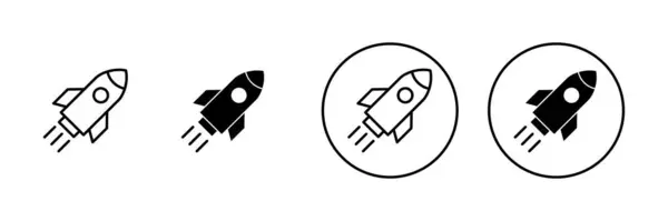 Raketpictogrammen Ingesteld Startup Teken Symbool Raketwerper Icoon — Stockvector