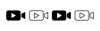 Web ve mobil uygulama için video simgesi vektörü. Video kamera işareti ve sembol. Film tabelası. Sinema