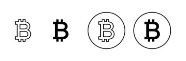 Bitcoin simgeleri ayarlandı. Bitcoin işareti ve sembol. ödeme sembolü. şifreleme para birimi logosu