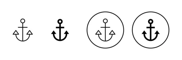 Kotevní Ikony Nastaveny Kotevní Značka Symbol Ikona Kotvení Moře — Stockový vektor