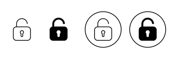 Desbloquear Iconos Establecidos Desbloquear Signo Símbolo Icono Candado Desbloqueado — Vector de stock