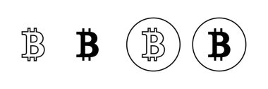 Bitcoin simgeleri ayarlandı. Bitcoin işareti ve sembol. ödeme sembolü. şifreleme para birimi logosu