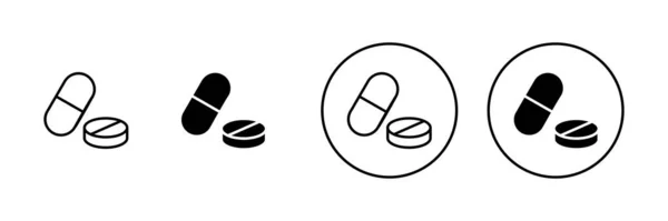 Таблетки Набір Піктограм Значок Капсули Знак Символ Наркотиків — стоковий вектор