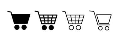 Web ve mobil uygulama için ikon vektörü alınıyor. Alışveriş arabası işareti ve sembol. Trolley simgesi