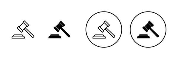 Набір Іконок Гевеля Суддя Дав Знак Символ Значок Закону Аукціонний — стоковий вектор