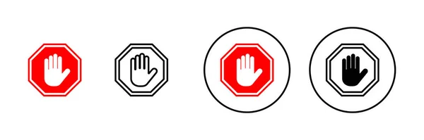 Stop Icons Set Stop Road Sign Hand Stop Sign Symbol — Stock Vector