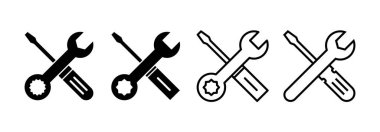 Web ve mobil uygulama için simge vektörünü onar. araç işareti ve sembol. Simge ayarlanıyor. İngiliz anahtarı ve tornavida. Servis