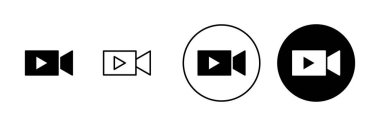 Video simgeleri ayarlandı. Video kamera işareti ve sembol. Film tabelası. Sinema