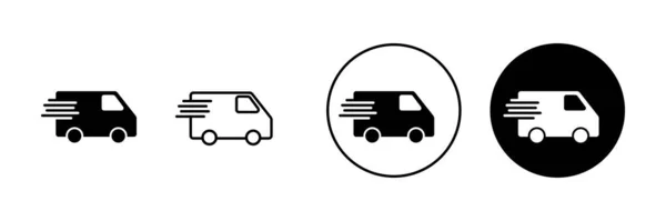 Ikony Samochodów Dostawczych Gotowe Znak Symbol Ciężarówki Dostawczej Ikona Szybkiej — Wektor stockowy