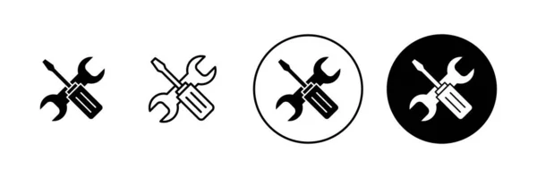 Zestaw Ikon Narzędzi Naprawczych Znak Narzędzia Symbol Ustawianie Ikony Klucz — Wektor stockowy