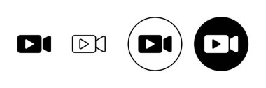 Video simgeleri ayarlandı. Video kamera işareti ve sembol. Film tabelası. Sinema