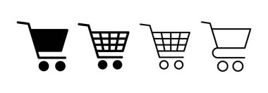 Web ve mobil uygulama için ikon vektörü alınıyor. Alışveriş arabası işareti ve sembol. Trolley simgesi