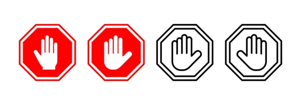 Webアプリとモバイルアプリのアイコンベクトルを停止します 道路標識を止めて 手を止めてサインとシンボルを 手で停止赤の標識を入力しないでください — ストックベクタ